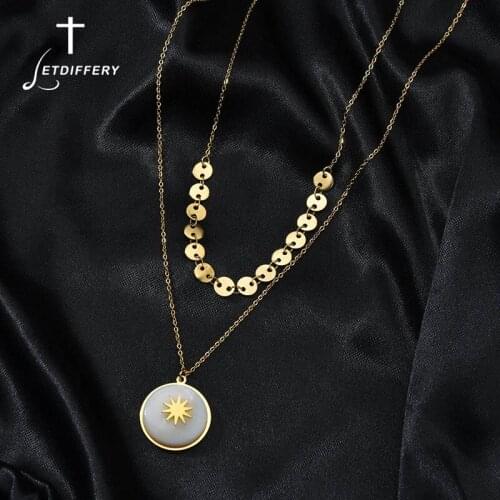 Letdiffery 2020 New Double Layer Gold Color Sun White Round Pendant Individually Chaine Necklace For Women Party Jewelry