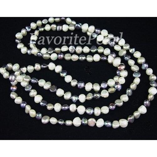New Perfect Favorite Pearl Necklace 48 inches 7-8mm AA White Grey Black Natural Freshwater Pearl Long Necklace Fine Jewelry