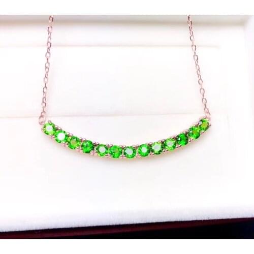Charming green gemstone collarbone necklace beautiful women jewelry natural diopside gem good green color 925 sterling silver