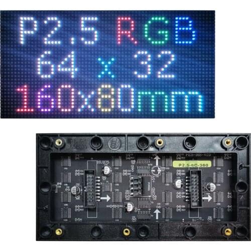 P2.5 Indoor RGB Full Color LED Display Module,160mm x80mm, 64*32 Pixels,SMD RGB P2.5 LED Panel Matrix, Compatible With PIN2DMD