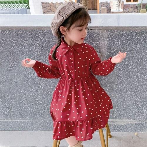 DFXD Kids Dress Girls Full Sleeve Heart Shirt Dress 2020 New Spring Princess Dresses Children Clothes 2-7Yrs Vestidos Fashion
