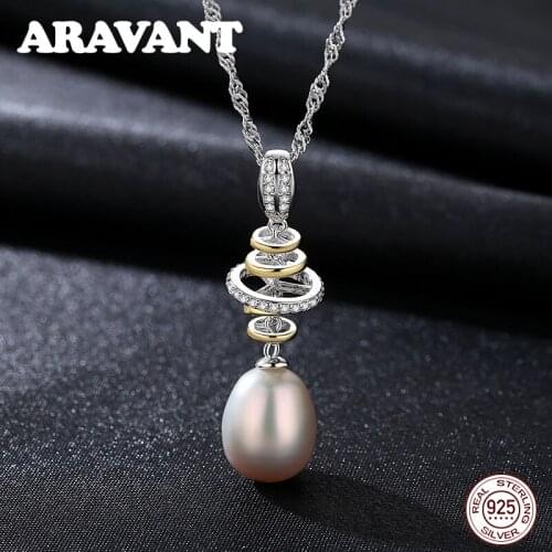 Genuine 100% Real Natural Freshwater Pearl Pendant Necklace For Women 925 Sterling Silver Pearl Jewelry 8-9mm 3 Colors