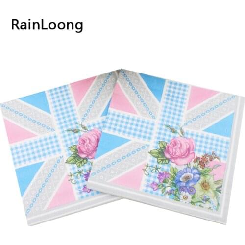 [RainLoong] 33cm*33cm Blue Rose Paper Napkins Festive & Party Supplies Tissue Dinner Serviette Guardanapo 2 layers 1 pack