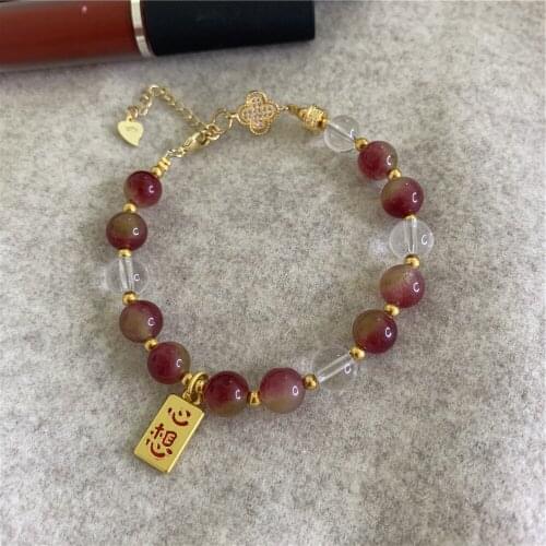 Romantic Fashion New Style Natural Tourmaline Jades Crystal Round Beads 8mm High Grade Pendant Bracelet for Women Chain Y861