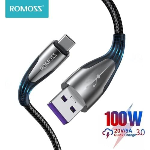 ROMOSS 5A USB Type C cable, 100W SuperCharge Type C charger Compatible with MacBook Pro, iPad Pro, Samsung Galaxy S20, Huawei P3