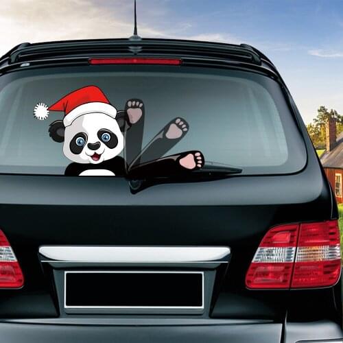 Rylybons Cute Panda with Santa Hat Waving Wiper Decals PVC Rear Window Wiper Stickers for Car Styling Car Stickers And Decals