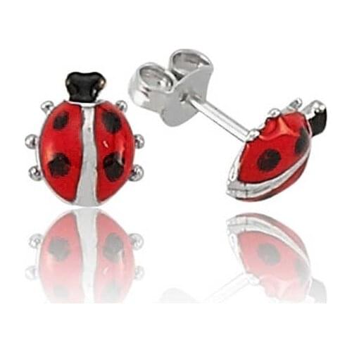 Silver Ladybug Studded Earrings