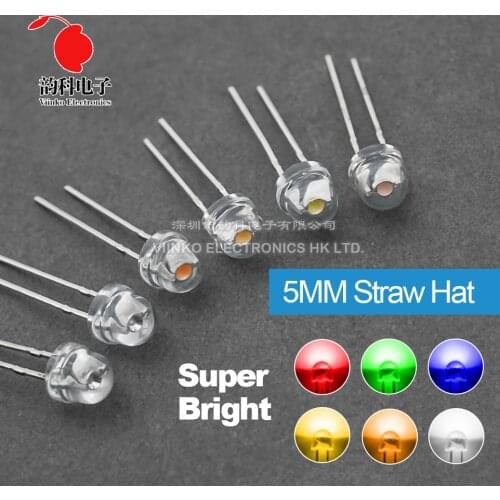 100pcs 5mm Straw Hat light-emitting diode DIP LED White Red Blue Green Yellow Orange Pink Purple RGB Warm White