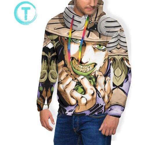 Jojo Hoodie Gyro Zeppeli Hoodies Long Warm Pullover Hoodie Popular Streetwear Big Black Polyester Male Hoodies