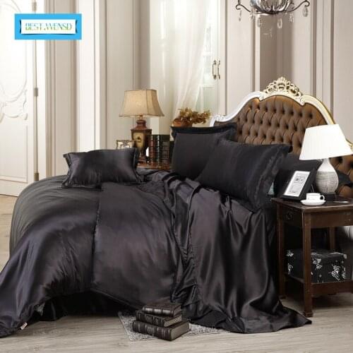 Bed Linens High Quality Luxury Pure Satin Silk Bedding Set Queen King Size Bed Sheet Sets Bedclothes Solid Duvet Cover Set Sheet