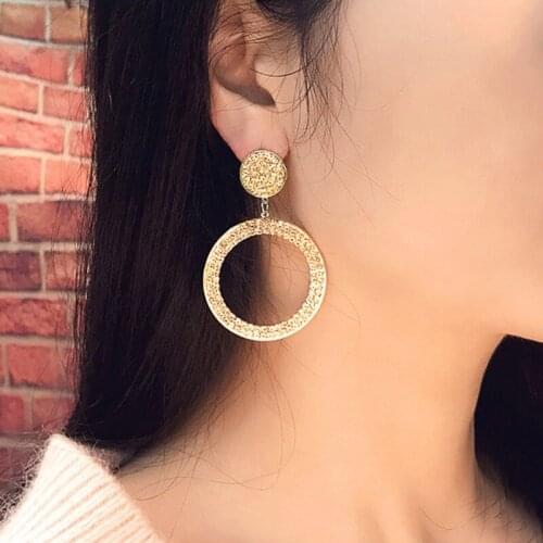 ARLIE Fashion Shining Circle Drop Earrings for Women Precision Inlay Gold Silver Color Rhinestone Earrings Wedding Party Jewelry