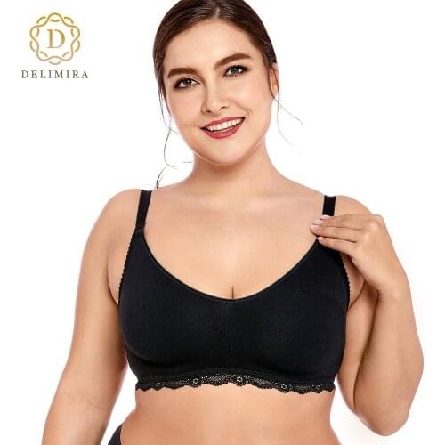 Delimira Womens Lace Soft Wirefree Non Padded Full Coverage Plus Size Cotton Bra