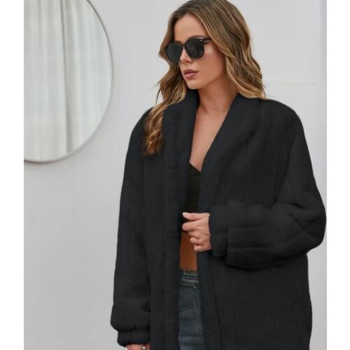Stand Collar Open Front Winter Women Coat Faux Fur Long Sleeve Long Fluffy Cardigan Outerwear Jacket Women Casual Clothing 3XL