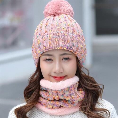 BADAMANA Winter Hat Lady Windproof Bonnet CapsWomen Velvet Thick Warm Wool Cap bib two-piece Female Sweet Riding Beanies Hats