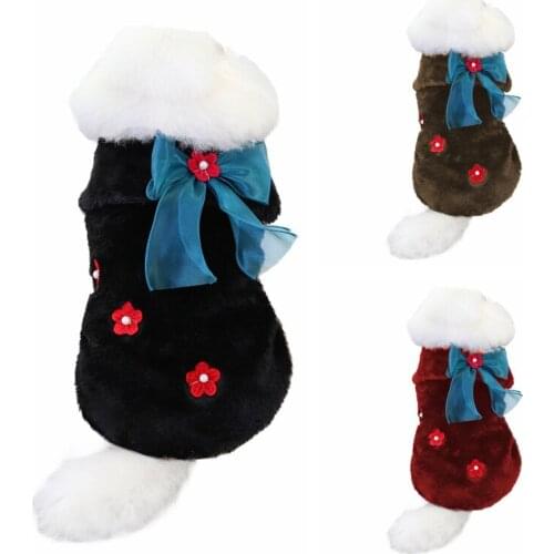 Winter Warm Dog Clothes Soft Hoodies Outfit For Small Dogs Chihuahua Pug Sweater Clothing Puppy Bowknot Coat Jacket
