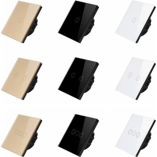 1/2/3 Gang 1 Way Wall Light Touch Switch Tempered Glass Panel Wall Switch Recessed Glass Panel Light Switch with LED Indication