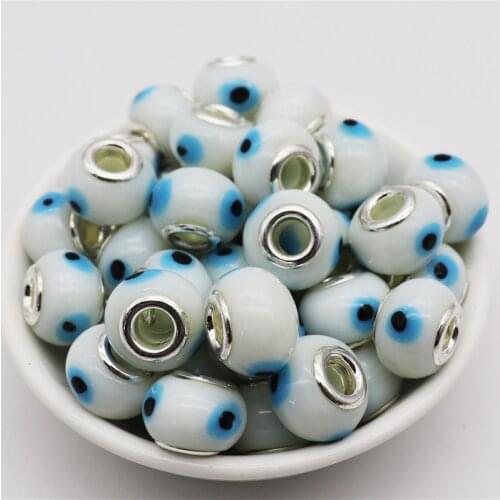 10Pcs Big Round Loose Hole Evil Eye Color Glass Spacer Beads fit Pandora Bracelet Pendant Necklace for Women Men Jewelry Making