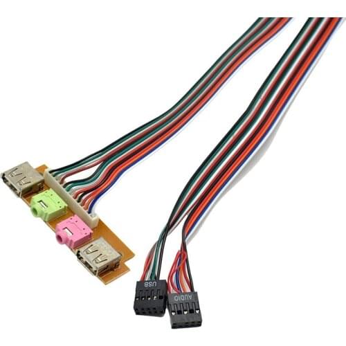 2 USB 2.0 PC Computer Case Front Panel USB Audio Jacks Port Desktop PC USB Extension Wire for Microphone Earphone Cable Cord