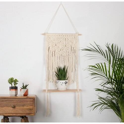 2020 New Bohemian Hand Woven Tapestry Wall Hanging Decor Geometric Art Chic Vase Flower Wooden Board Rack for Home Living Room