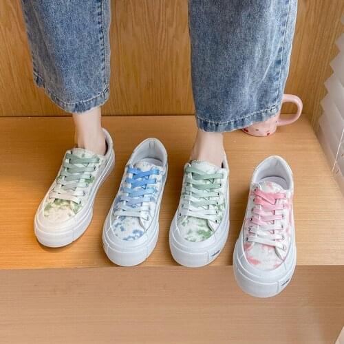 2021 Women Multicolor Shallow Lace-up Vulcanize Shoes Ladies Slip-on Outdoor Sneakers Female Non-slip Casual Flats Canvas Shoes