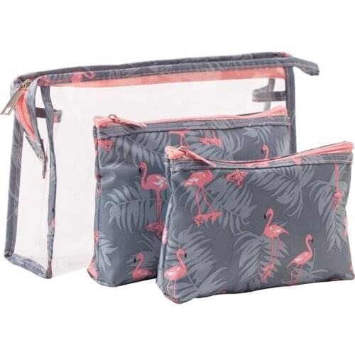 3pcs Flamingo Printe Women Cosmetic Bag Waterproof Travel Makeup Bag Organizer Make Up Case Storage Pouch Toiletry Beauty Kit 25