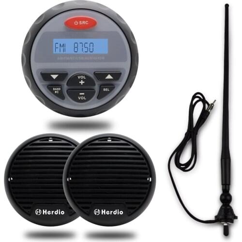 4" Waterproof Marine Bluetooth Radio FM AM Audio MP3/USB Player for Boat ATV 3 inch Waterproof Marine Speakers Black Antenna
