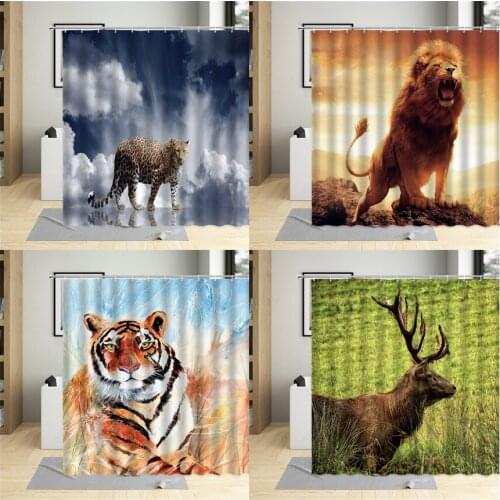 Africa Wild Animals Tiger Shower Curtain Lion Creative Bathroom Decor Cheetah Curtains With Hook Waterproof Polyester Fabric Set