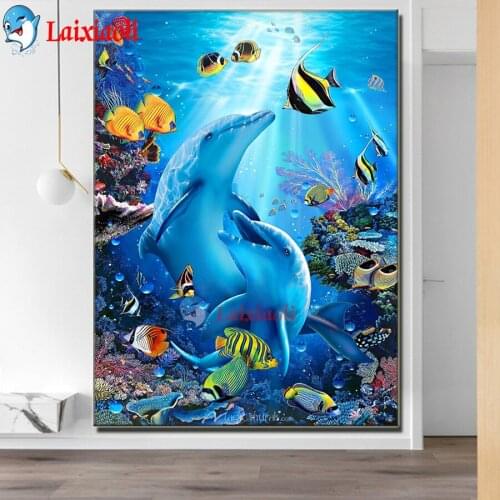 Full Diamond Embroidery 5D DIY Diamond Painting "dolphin fish" Cross Stitch blue ocean Picutre Of Mosaic Home Decoration Gift