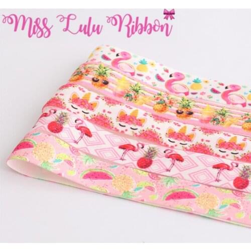 9mm-38mm Pink Flamingo Summer Series Pineapple Watermelon Printed Velvet Ribbon Fruits DIY Hair Bowknots 100yards/roll