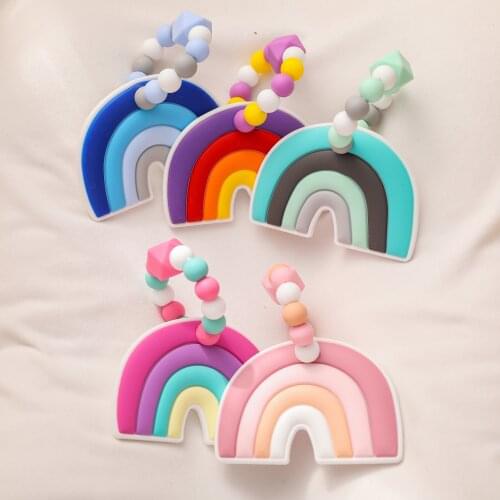 2021 New Baby Teething Bracelet Food Grade Rainbow Silicone Infant Teether Molar Nursing Toy Gift for Newborn 0-12 Month