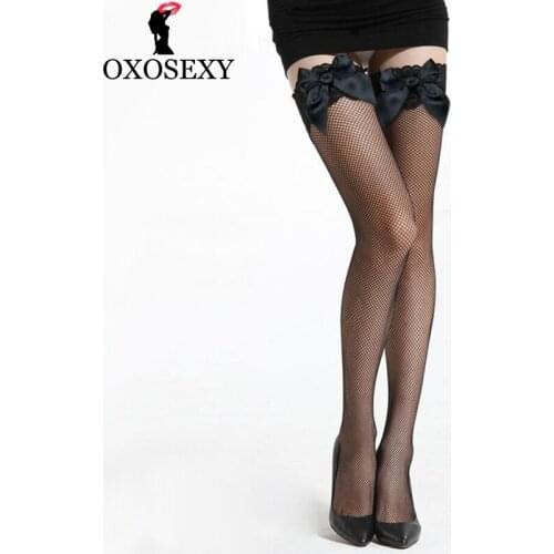 Black Red Bow Fishnet Stockings Thigh High Stockings Women Sexy Stockings Over The Keen Mesh Medias Women Girls Lady Hosiery 467