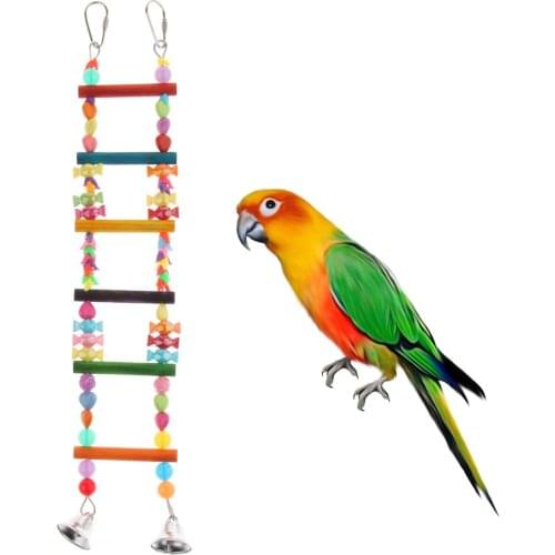 Wooden Ladder Swing Cage Chew Toy for Hamster Parrot Bird Exercise Chewing