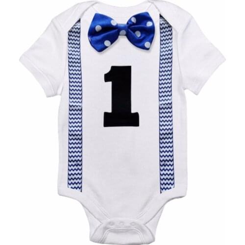 One Year Baby Boy Rompers Infant Playsuit Clothes Bowknot Jumpsuit Boys Summer Clothes Newborn Romper For First Birthday Costume