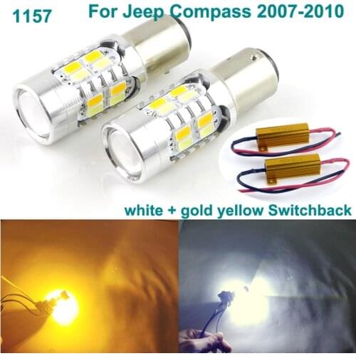 For Jeep Compass 2007-2010 led light Excellent 1157 BAY15D Dual Color Switchback LED DRL Parking front Turn Signal light Bulbs