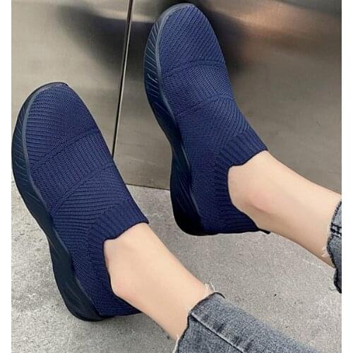 Breathable mesh soft hiking shoe fabric women flats casual shoes woman plus size loafer shoes