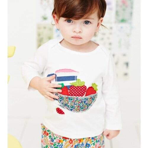 Strawberry Girls T-Shirts Baby Girl Clothes Long Sleeve Jumpers White Embroidery Top Quality Children Tees Shirt Jumper Cotton