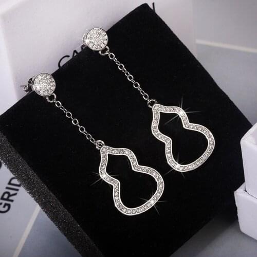 Exquisite Original Design Gourd Shape White Crystal Earrings Bohemian Earrings Womens Jewelry 925 Silver