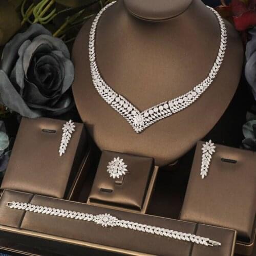 Jankelly luxury 4pcs Bridal Zirconia Jewelry Sets For Women Party, Luxury Dubai Nigeria CZ Crystal Wedding Jewelry Sets