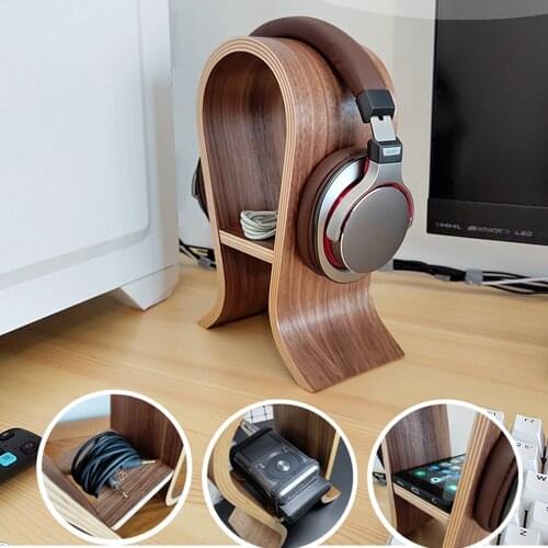 JINSERTA U Shape Wooden Headphones Stand Multi-function Holder Universal Headset Desk Display Shelf Rack Hanger