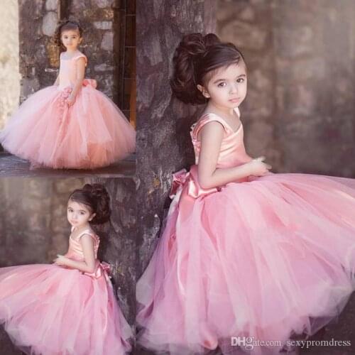 LArabic Lace Appliques Flower Girl Dresses Satin Water Melon Child Dresses Beautiful baby Girl Wedding pageant gowns custom made