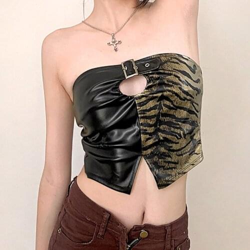 Summer new style fashion hit color tiger pattern stitching sexy wrapped chest top women