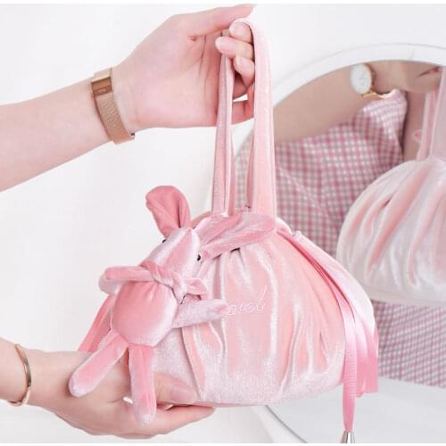Meet Lazy People Make-up Bag Carry Rabbit Ear Velvet Cosmetics Storage Bag Travel Portable Drawstring Wash Pouch