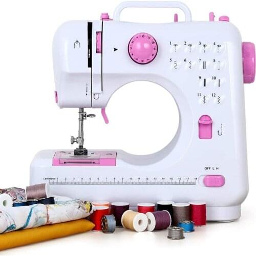 Mini Sewing Machine Portable Electric Household Sewing Handheld Tool 12 Stitches Double Thread Speed Crafting Mending with LED