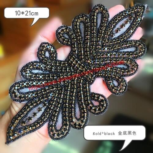 Fashion black crystal applique for dress sweater waist decoration big gold black trims for garments hat shoes curtain accessory
