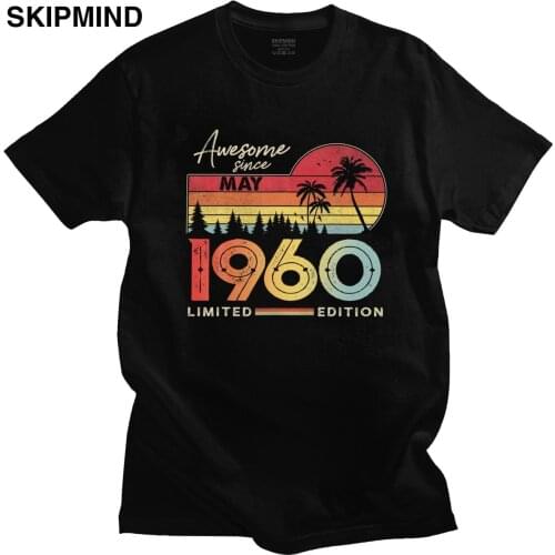 Vintage 1960 60th Birthday Tshirt Men Short Sleeved 60 Years Old Gift Sunset Tee Tops 100% Cotton Awesome Since May T Shirt