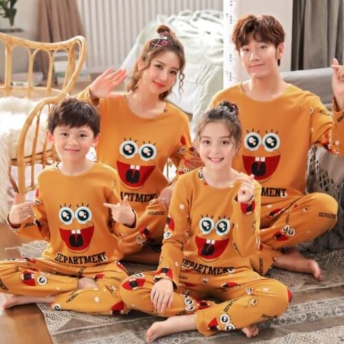 New Autumn Winter Cute Cartoon Parent-Child Pajamas For Boys Girls Children Pure Cotton Long Sleeve Home Wear Kids Clothes