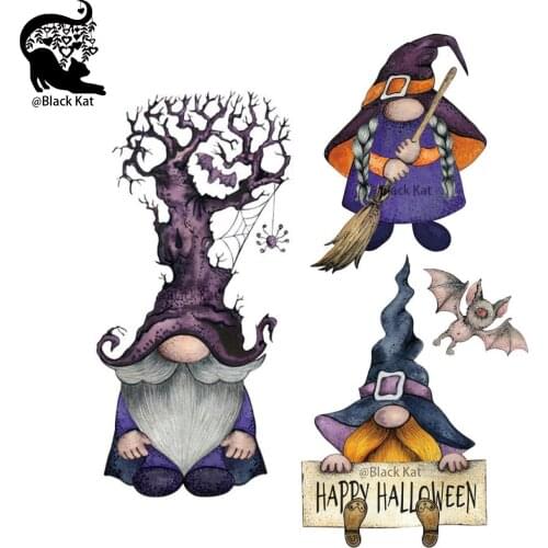 New Trick or Treat Gnomes Dies Santa Halloween Tree Pumpkin Bat Magic Broom Metal Cutting Dies DIY Scrapbook Gift Card Craft