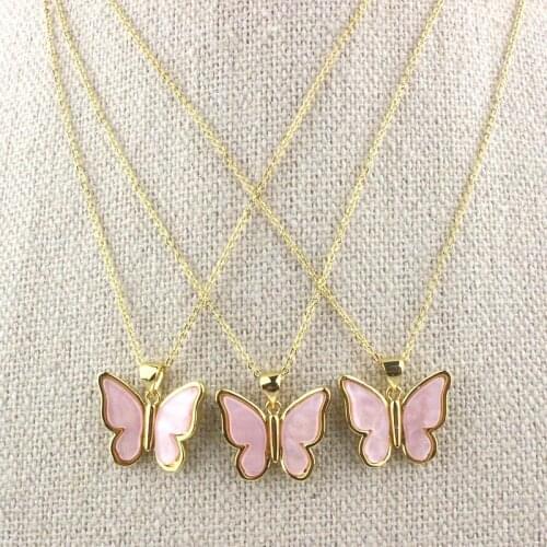 19inch 15pcs/lot New design color acrylic charm necklace,butterfly shape acrylic component,plated chain necklace cheap wholesale