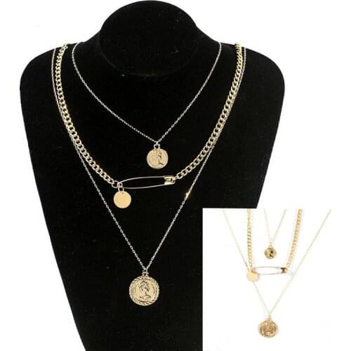 Necklace Multilayer Sweater Chain Portrait Embossed Alloy Fashion Retro Trend Wild High-End Banquet Wedding Bride Birthday Gift