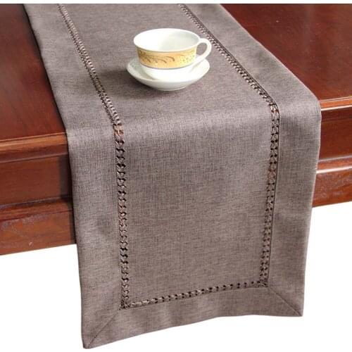 Flat-angle Table Runner Hollowed Out Imitation Linen Solid Color Eight-character